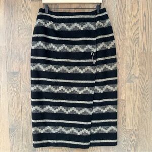 Vintage Jones New York Wool Geometric Print Blanket Midi Wrap Skirt Black 14